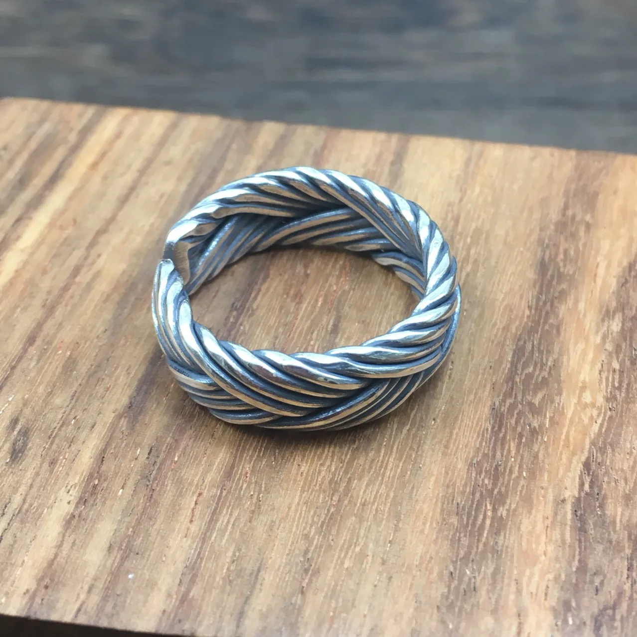 S925 sterling silver hand-woven ring for men and women thai silver retro distressed ring opening braided cable stitch tail ring