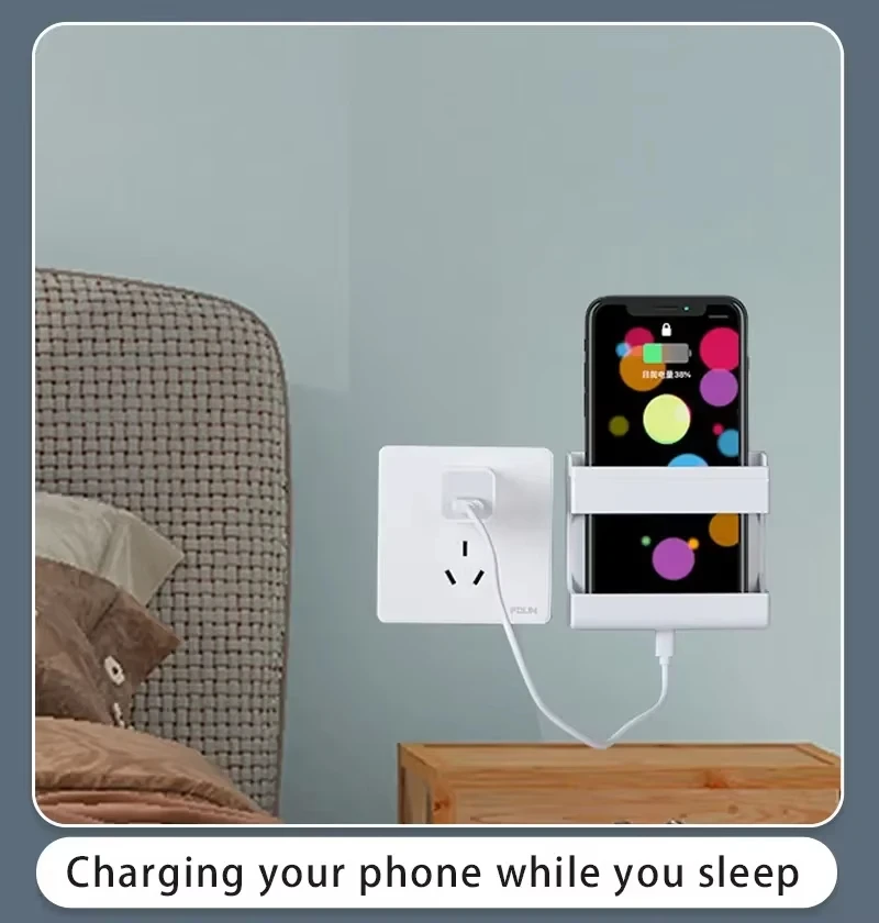 2 قطعة لاصقة مثبتة على الحائط حامل شحن الهاتف المحمول صندوق تخزين التحكم عن بعد يمكن وضعها أفقيًا للهاتف المحمول vi