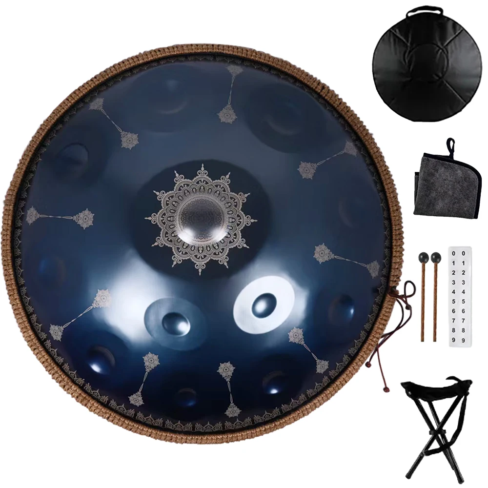22 inch 9/10/12 notes Carve blue Steel Tongue Handpan Drum 440/432hz Music Percussion Instrument Yoga Meditation Birthday Gift