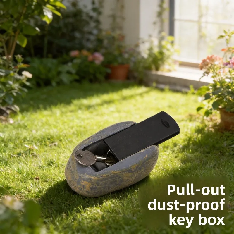 Creative Simulation Stone Shape Key Storage Box for Outdoor Garden Courtyard with Secure Pull Out Opening and Weatherproof