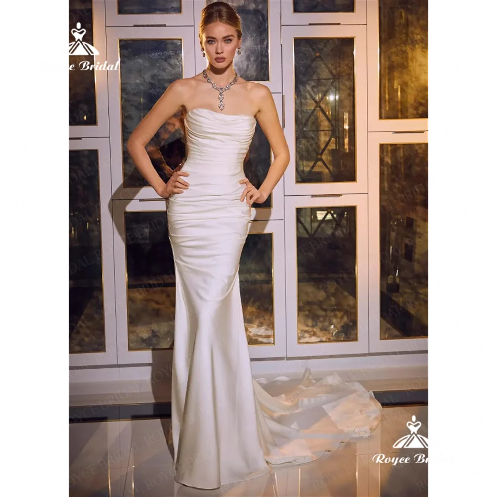 Roycebridal свадебное платье русалки без бретелек 2025, атласное свадебное платье со шлейфом и открытой спиной, индивидуальное платье de novrobe de mariée