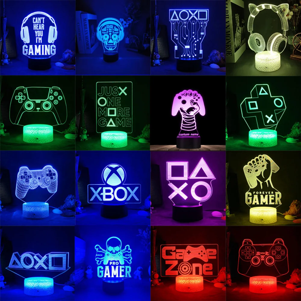 3D LED Gaming Setup Lamp, USB Powered, Bedroom Night Lights das crianças, Iluminação interior, Iluminação Presentes, Sala de jogos