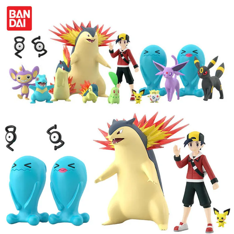 Bandai Original Scale World Pokemon Johto Region Gold Typhlosion Wobbuffet Totodile Togepi Pichu Anime Figure For  Toys