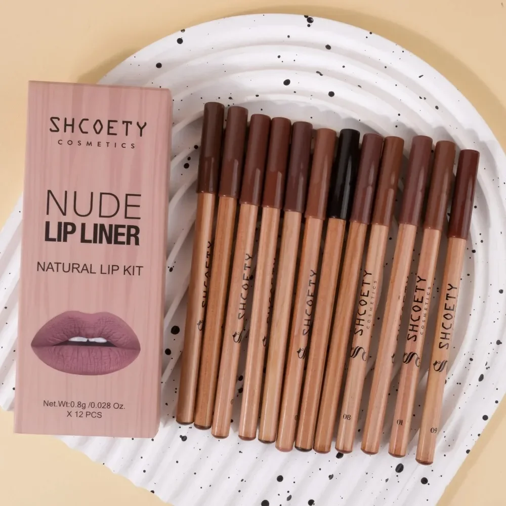 [12pcs Brown Lip Liners] 12pcs Long Lasting Brown Matte Lip Liners Gift Set Makeup | Easy To Apply Lip Pencils, Assorted Shades,