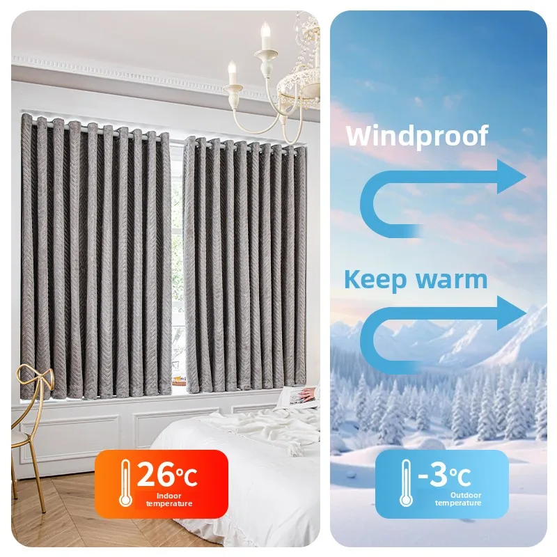 Windproof and Warm Bedroom Curtains,100% Fully Blackout Ultra Thick Soundproof,Insulated Curtains For Living Room Window Blinds