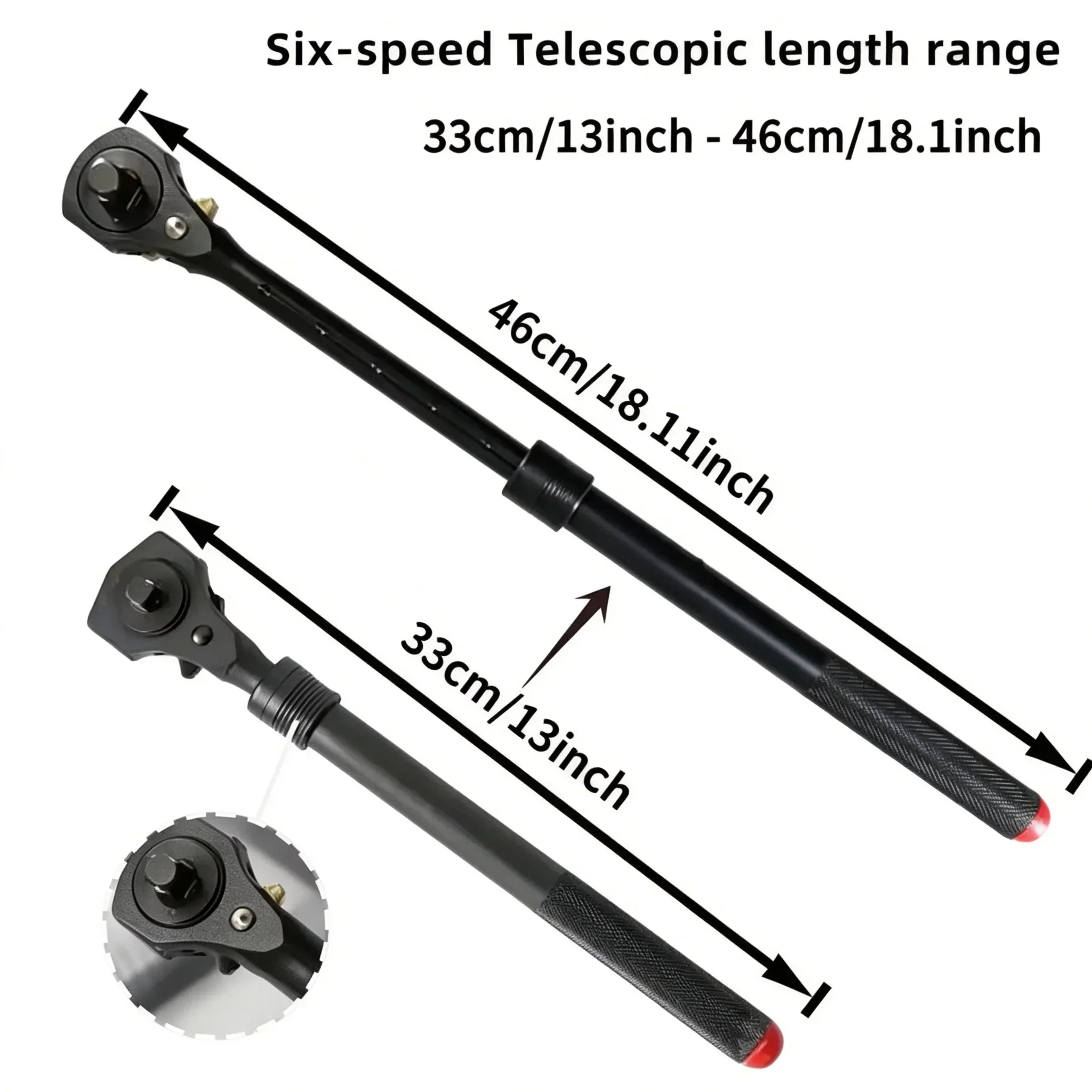 MacWork 1/2in. and 3/8in. Drive Dual Head Ratchet Handle with Hammer Function Telescopic Extendable Ratchet Handle