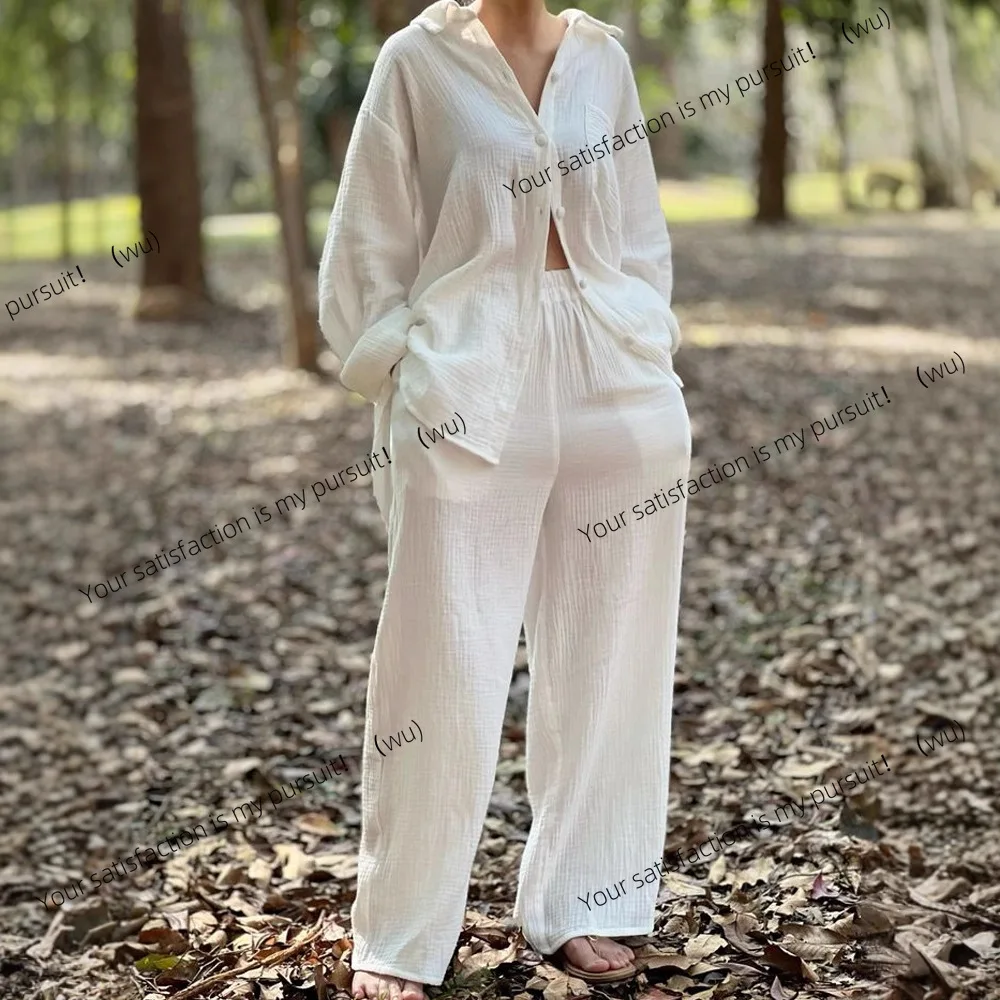 

New women's casual cardigan, long-sleeved pants, women's pure multi-color shirt, high-waisted pants, two-piece set