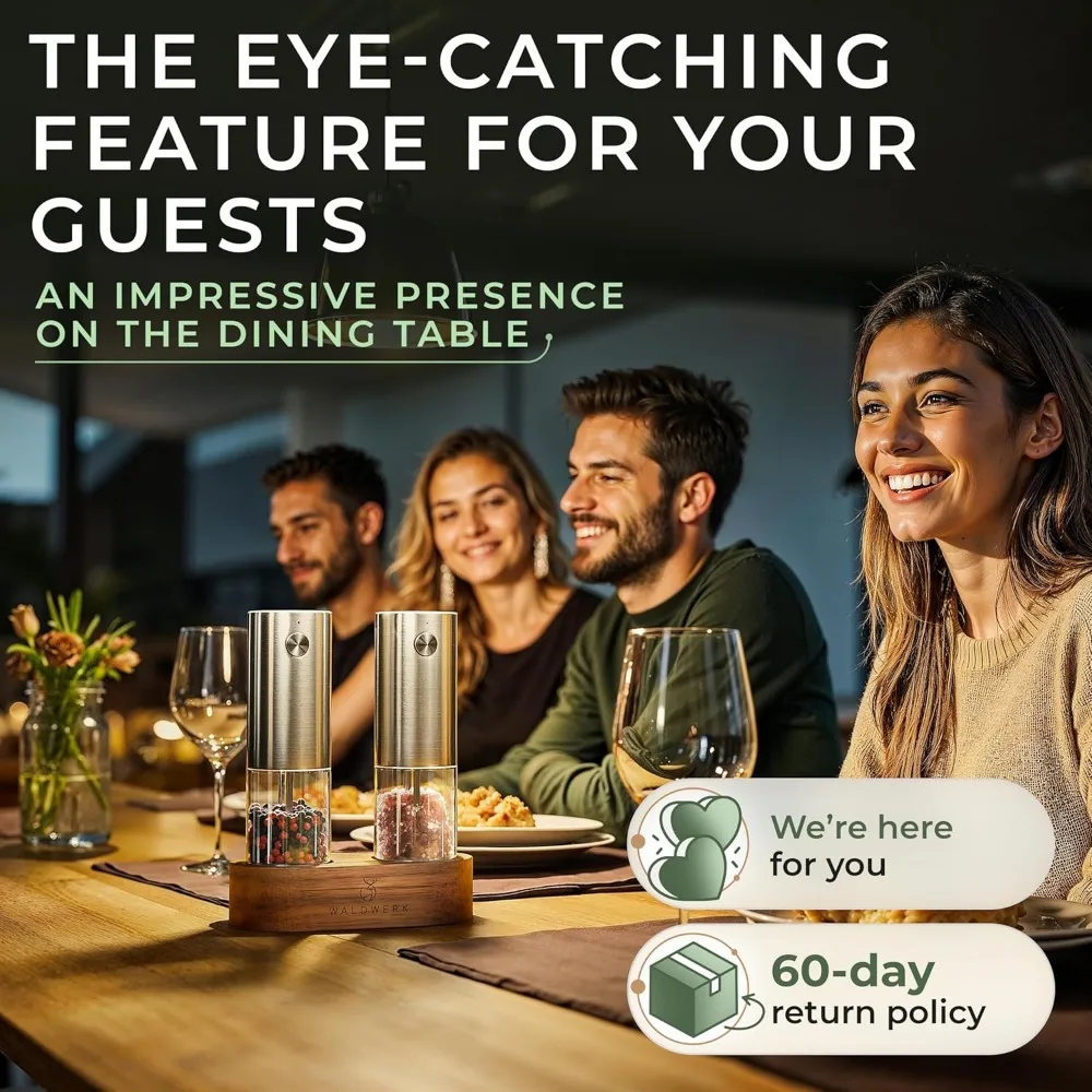 مجموعة مطحنة الملح والفلفل الكهربائية القابلة لإعادة الشحن مع حامل خشب السنط - بطارية 300 مللي أمبير في الساعة، شحن USB-C #5