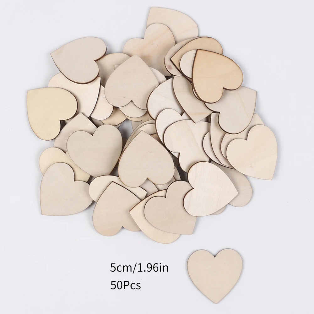 50/100/200 Stuks Onvoltooide Houten Harten Voor Ambachten 1-6 Cm Hart Lege Houten Ornamenten verjaardag Bruiloft Kerst Decor