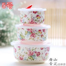 Three-piece Set, Red Flower Designed, Fine Bone China Lunchbox, Termal Lunch Box Japanese Style, Porcelain Food Box for Kids