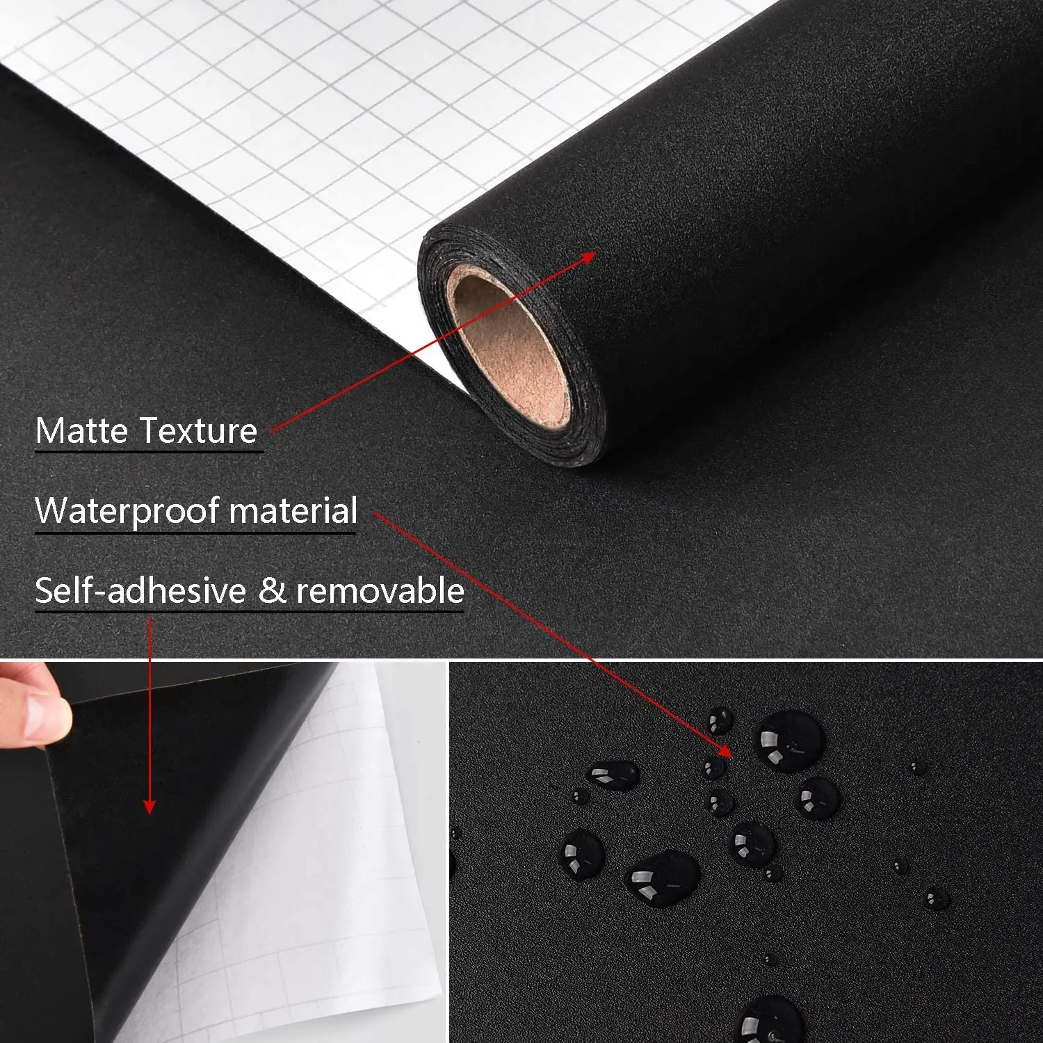 Matte Black Self-adhesive Wallpaper for Walls In Rolls Kitchen Cabinet Sticker Furniture Wall Decorations Living Room Cupboards