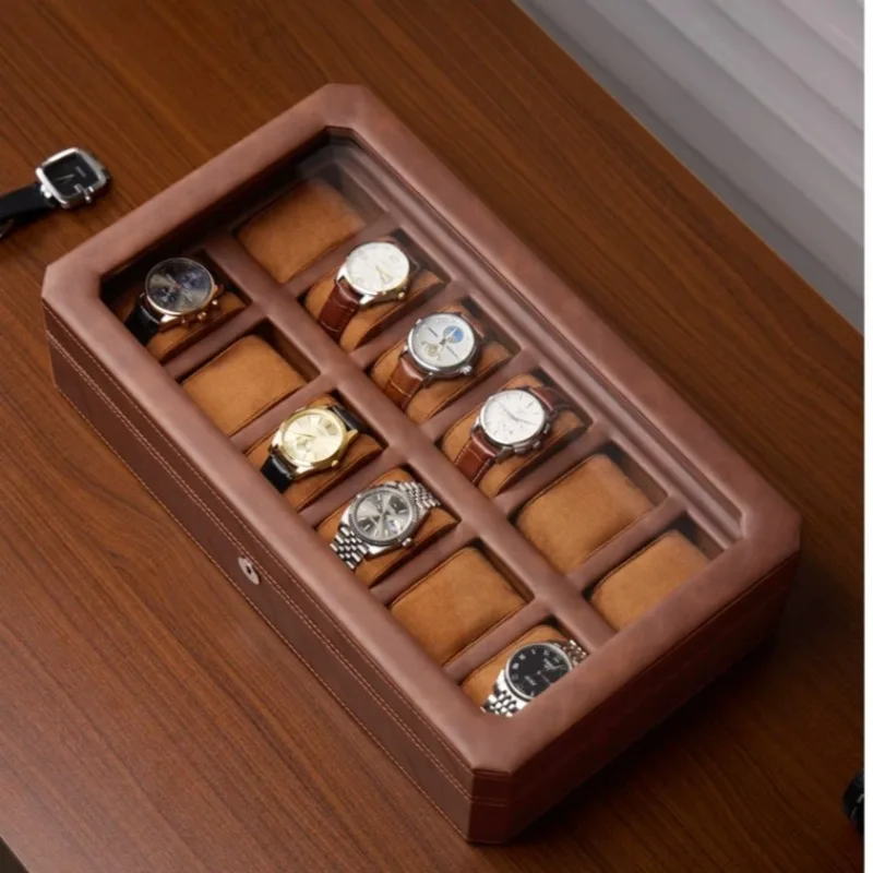 Vintage Watch Box Luxury Watches Storage Boxes Men's Watches with Lock Organizer Boxes Large Capacity Watch Packaging Case