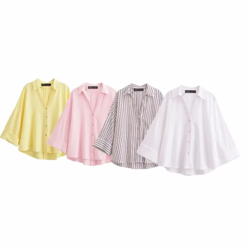 

HipSeam Loose Shirt Women Spring Asymmetric Hem Button Wide Sleeved Women's Shirts Simple Lady Johnny Collar Shirts & Blouses