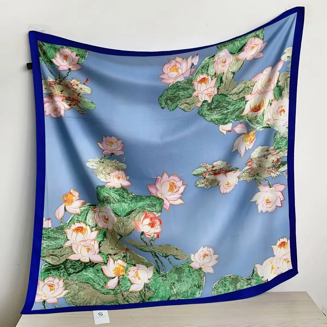 꽃 스카프 여성 나무 인쇄 사각형 스카프 머리 Echarpes Foulards Femme Wraps 비치 Shawls Bandana Lady Hijabs 90CM