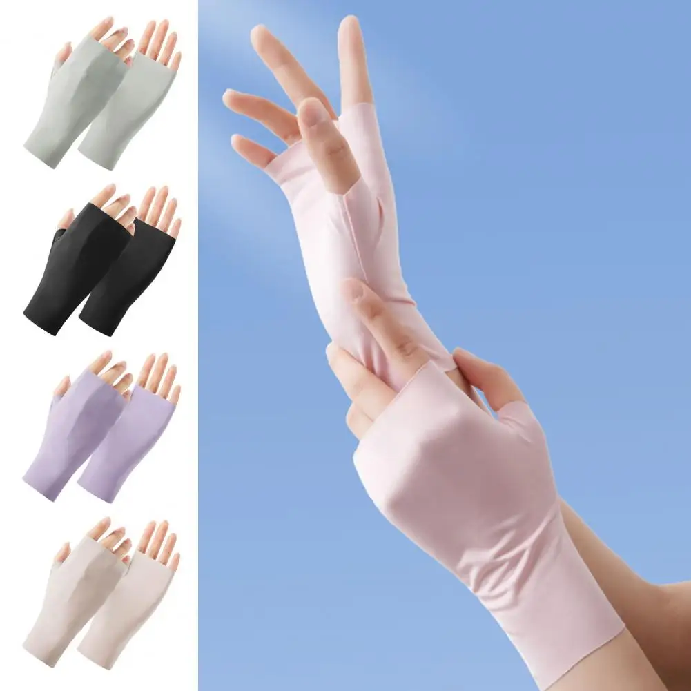 Half Finger Sun Gloves Uv Protection Gloves for Women Thin Fingerless Sun Safety Gloves Ice Silk Half-finger Driving Sun