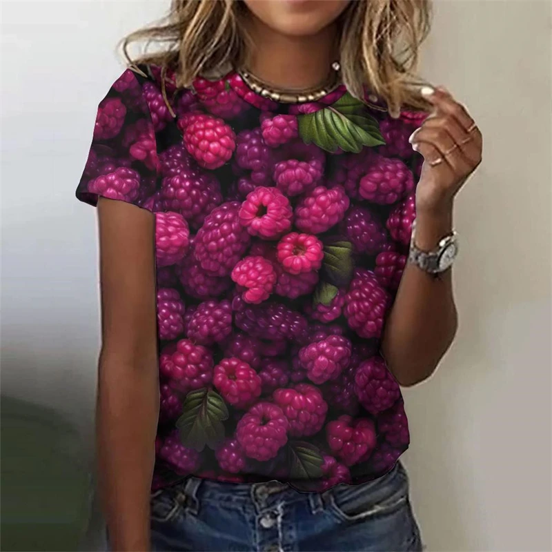 Summer  Fruit Pattern T-Shirt For Women Strawberry Watermelon 3D Printed Short Sleeves Summer Tees Oversized T Shirts O-Neck