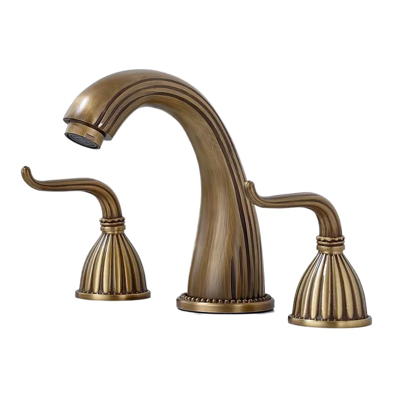 

Европейский антикварный смеситель в стиле ретро с тремя отверстиями, смеситель для под столешницы, разделенный для горячей и холодной воды, полностью медный