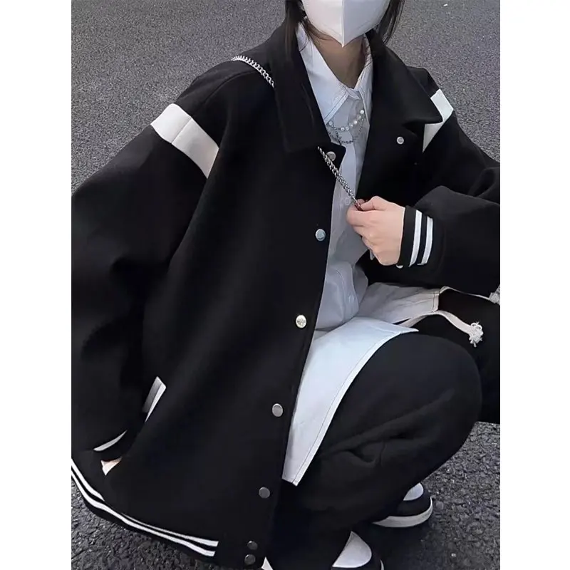 HOUZHOU Streetwear Bomber Jacket Women Korean Fashion Oversize Vintage Y2k Baseball Jackets Black Harajuku Casual College Coats