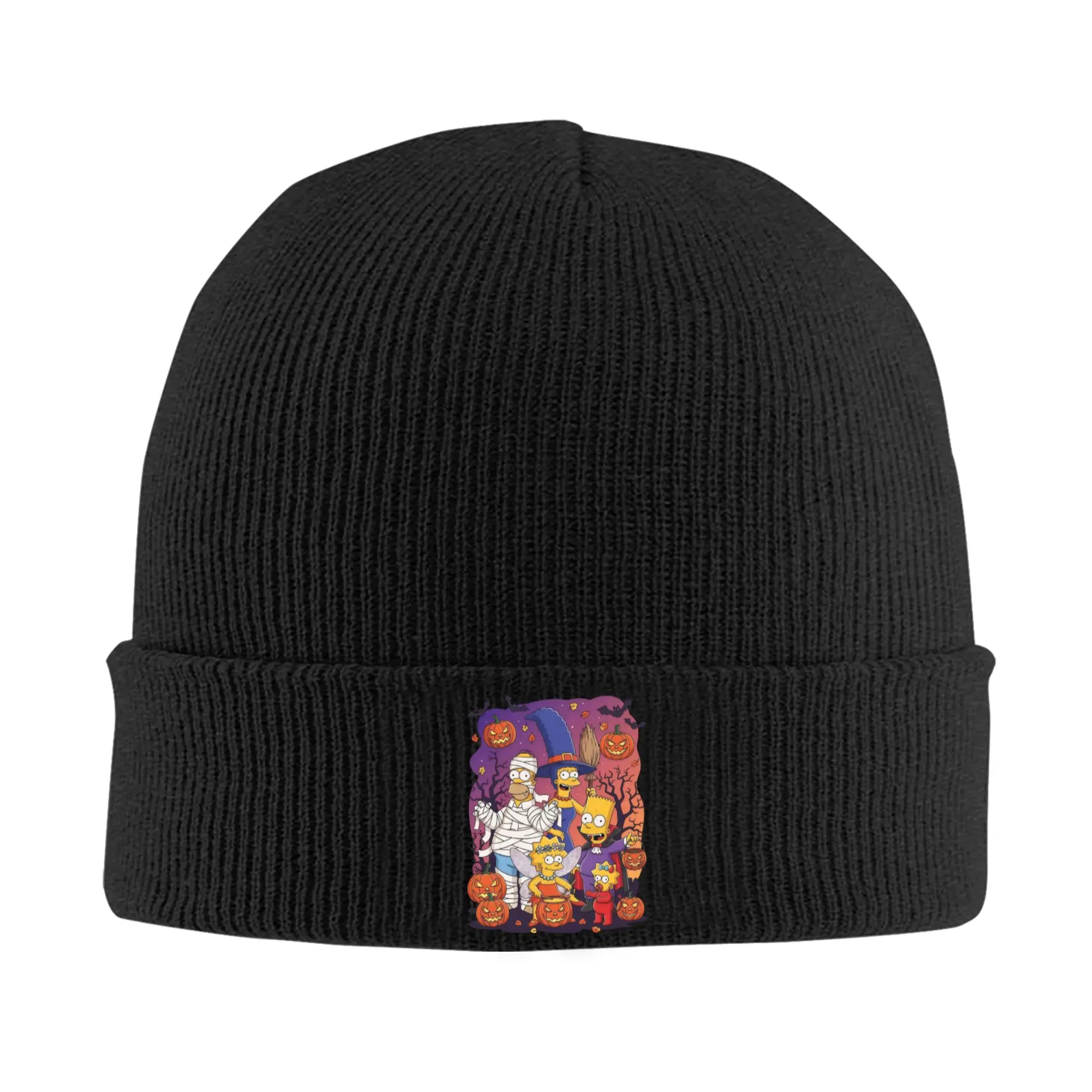 Cartoon S-Simpsons Halloween Knitted Caps Women's Men's Beanies Winter Hats  Warm Melon Cap