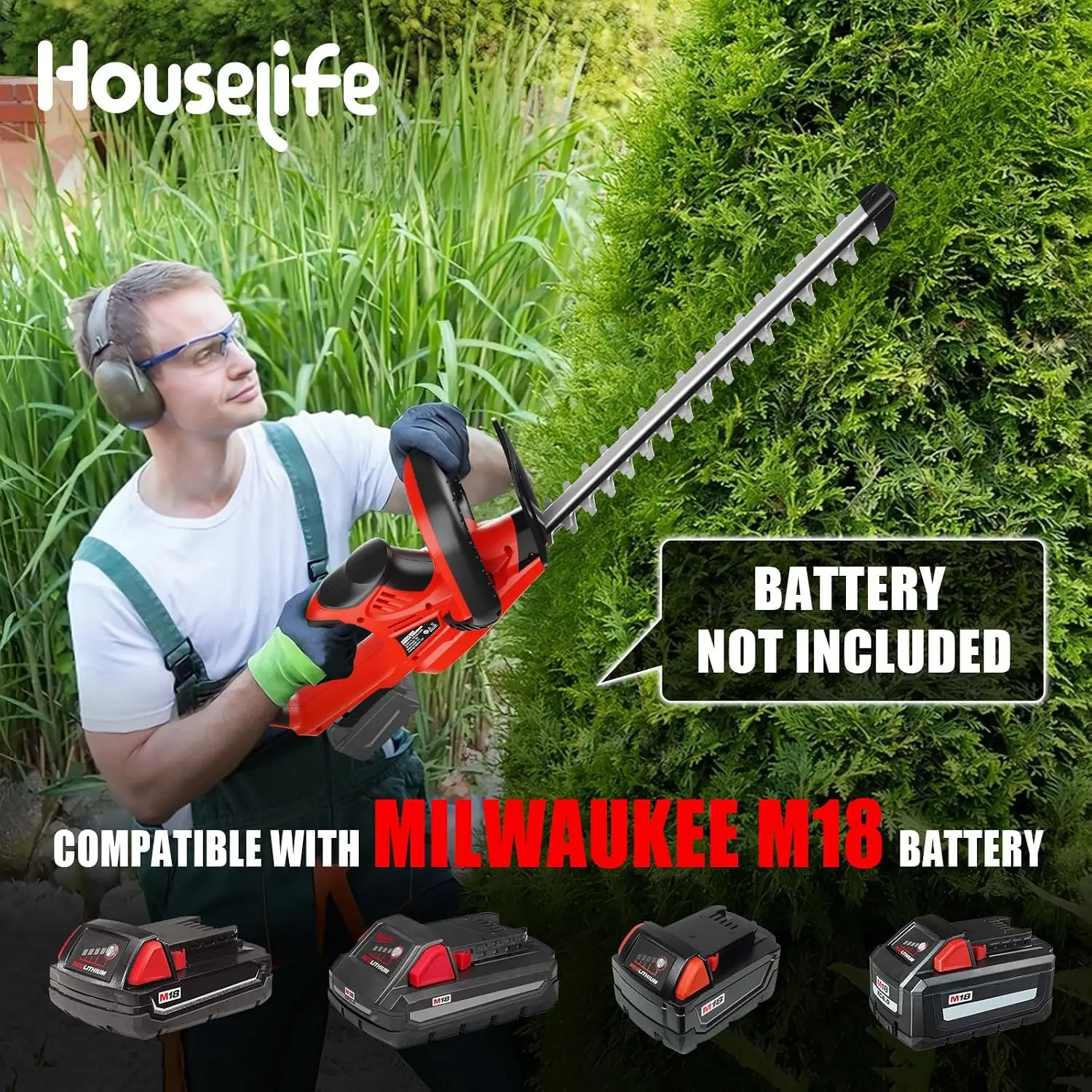 22-Inch Cordless Hedge Trimmer Compatible with Milwaukee M18 Battery | 5/8-Inch Cutting Capacity, Dual-Action Blade