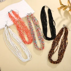 1pc Exquisite Bohemian Glass Beaded Multi-layered Statement Necklace - Vibrant Vacation Accessory For Daily And Travel Occasions