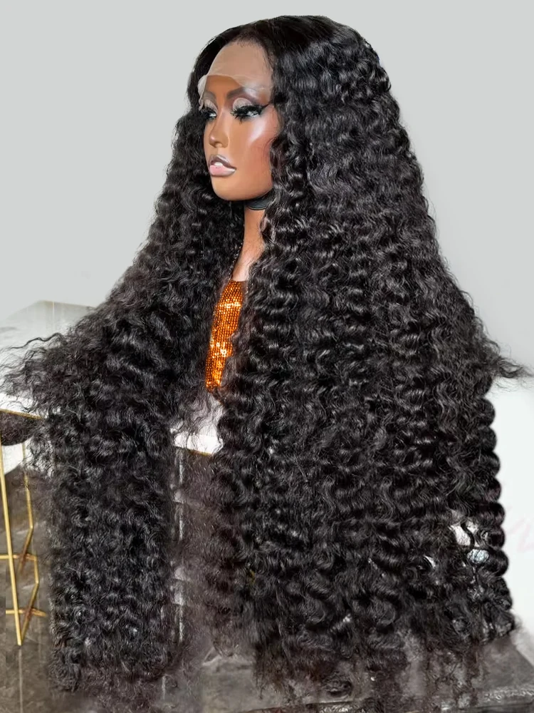 

300% 40 46 дюймов Водяные вьющиеся человеческие волосы 13x6 HD Парики фронта шнурка Бразильские глубокие волны 13x4 360 Полные кружевные фронтальные парики для женщин