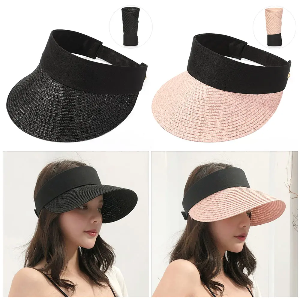 Casual Portable Foldable Sun Hat Beach Hat Straw Cap Visors