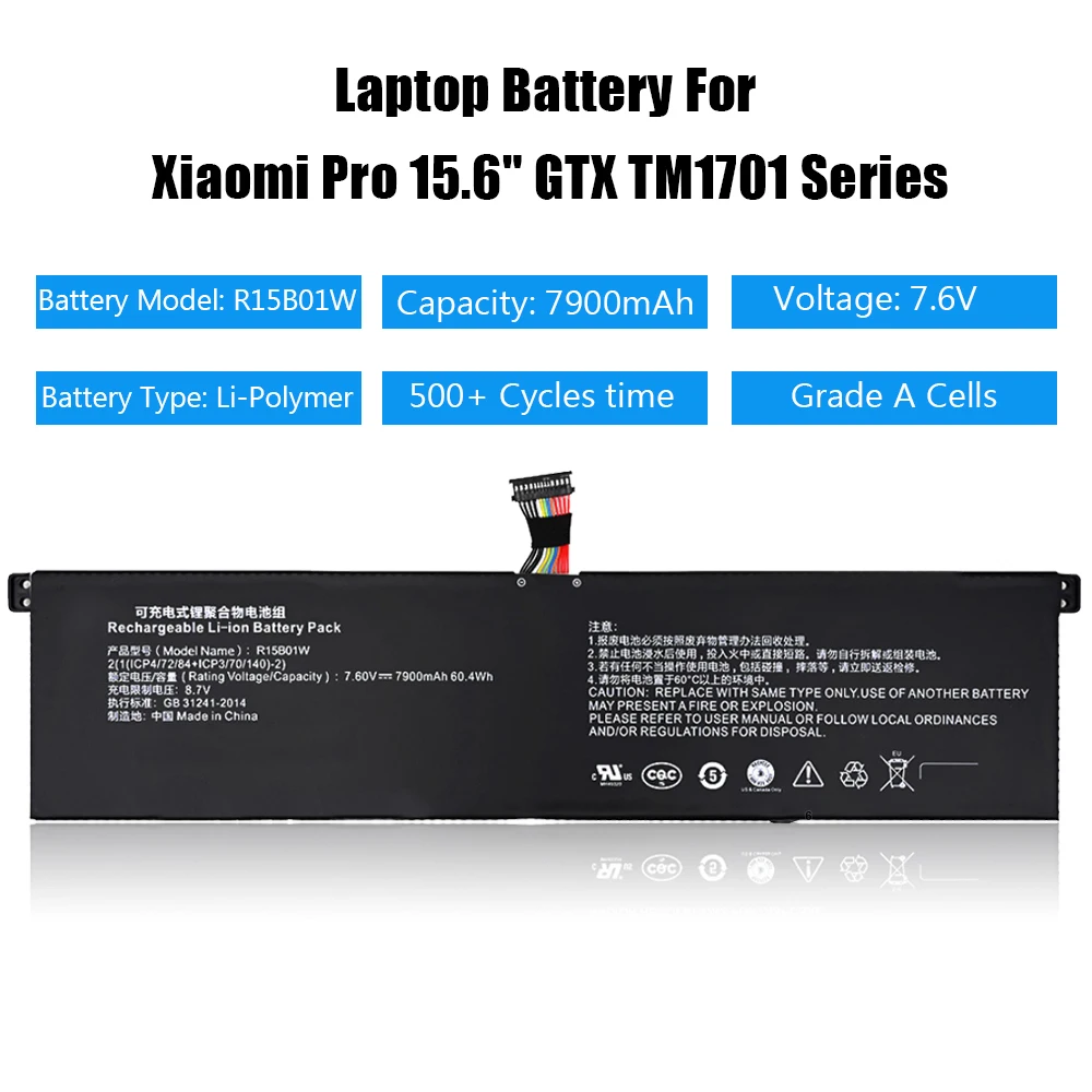 Imagem -03 - Liscn 7.6v 7900mah R15b01w Bateria do Portátil para Xiaomi Pro 15.6 Gtx Tm1701 Série Notebook 60.04wh Ferramentas Gratuitas Células de Grau a