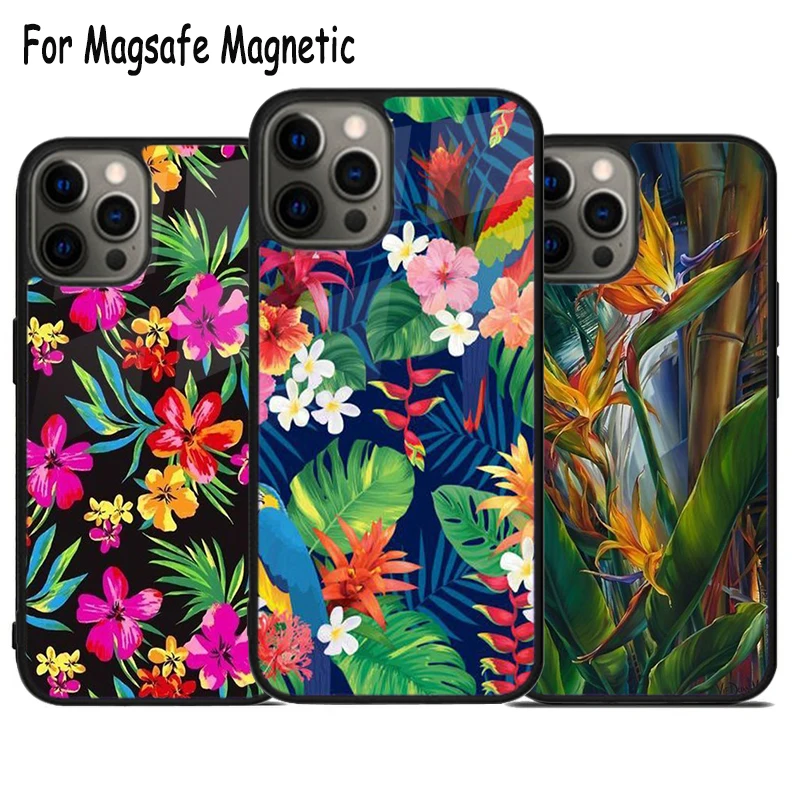 Tropical Paradise Hawaiian Birds Wireless Charge Magsafe Phone Case For iPhone 15 16 14 13 11 12 Pro Max Plus Magnetic Cover