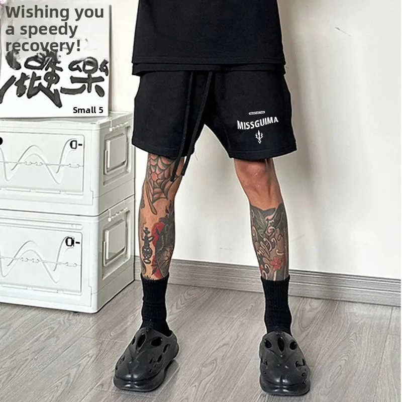 American Sle Casual Creative Letter Men's orts Summer High Street Loose Baskeall Sports Bla Five-Point Pants