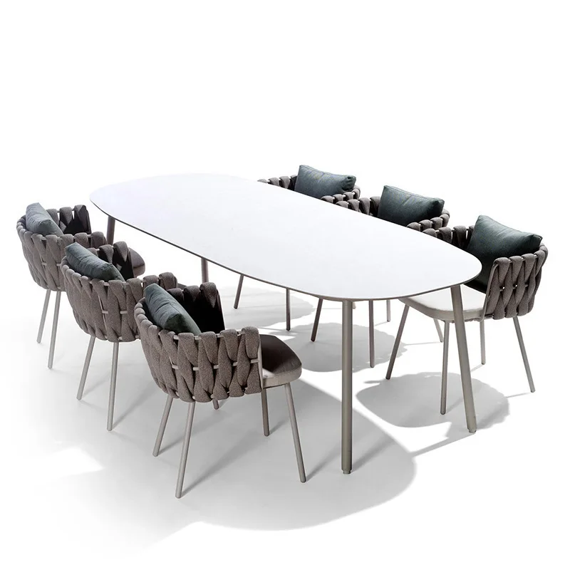 

Nordic outdoor table and chair combination balcony courtyard garden leisure rattan chair open-air hotel dining table and chair