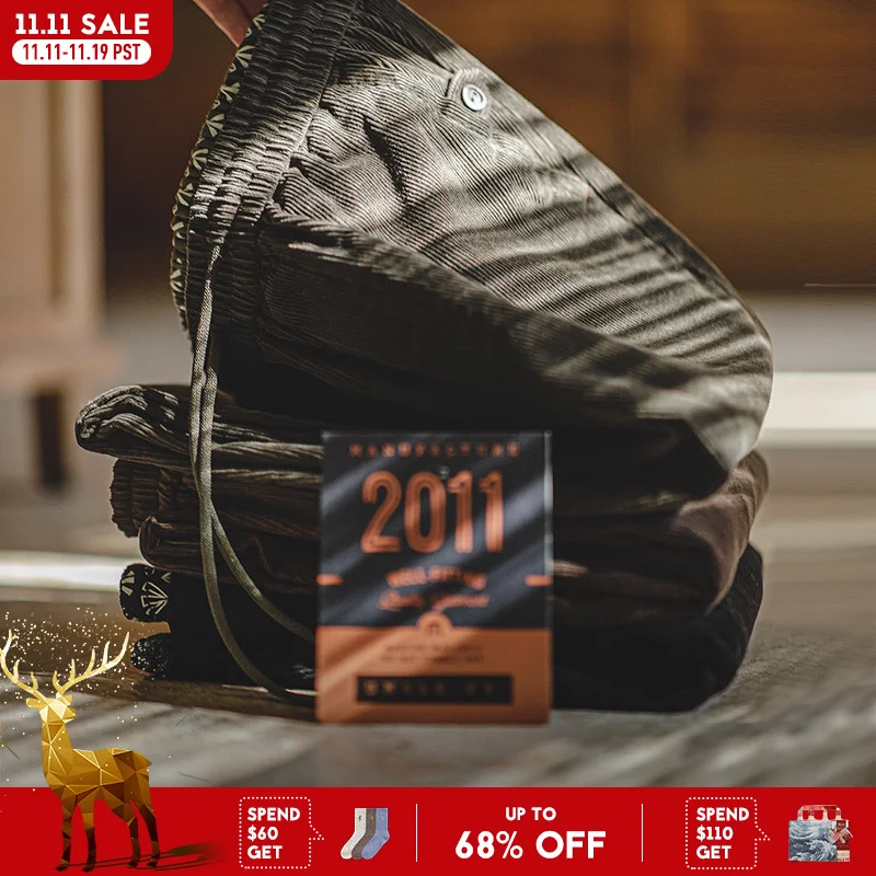 

Винтажные мужские вельветовые брюки Maden, бархатные повседневные брюки в полоску с эластичной резинкой на талии, прямые широкие брюки-карго на осень-зиму