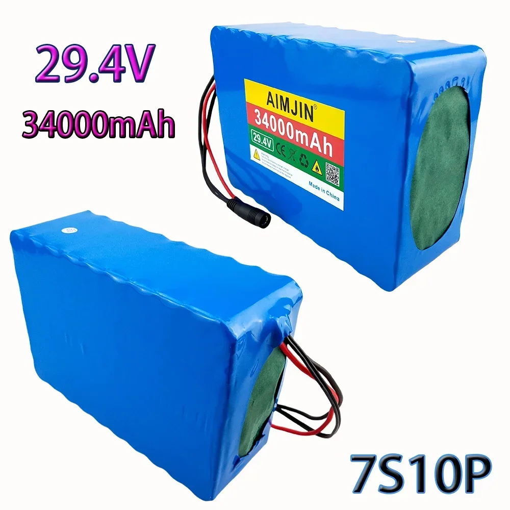 Paquete de batería de iones de litio 34Ah 29,4 V 7S10P BMS incorporado, para bicicleta eléctrica monociclo scooter silla de ruedas motor