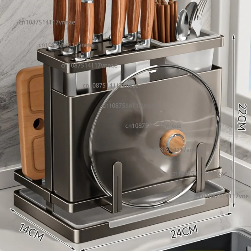 304 Stainless Steel Kitchen Utensil Holder with Chopstick Tube, Multi-Functional Cutting Board Stand, Integrated DrainageStorage