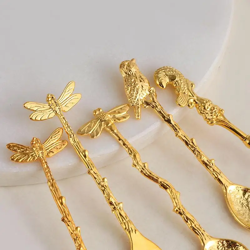 1Pcs Royal Style Coffee Spoon Retro Metal Flatware for Hotel Family and Dessert Use Elegant Design