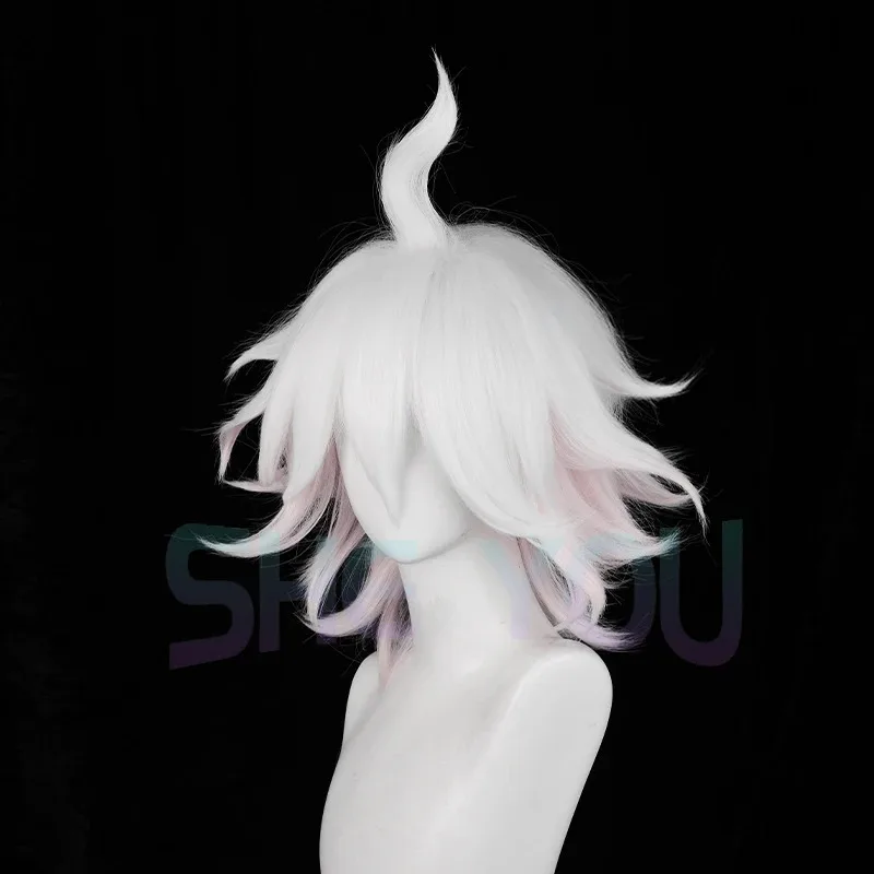 2025 danganronpa nagito komaeda 37cm curto rosa branco gradiente peruca anime cosplay resistente ao calor sintético ha