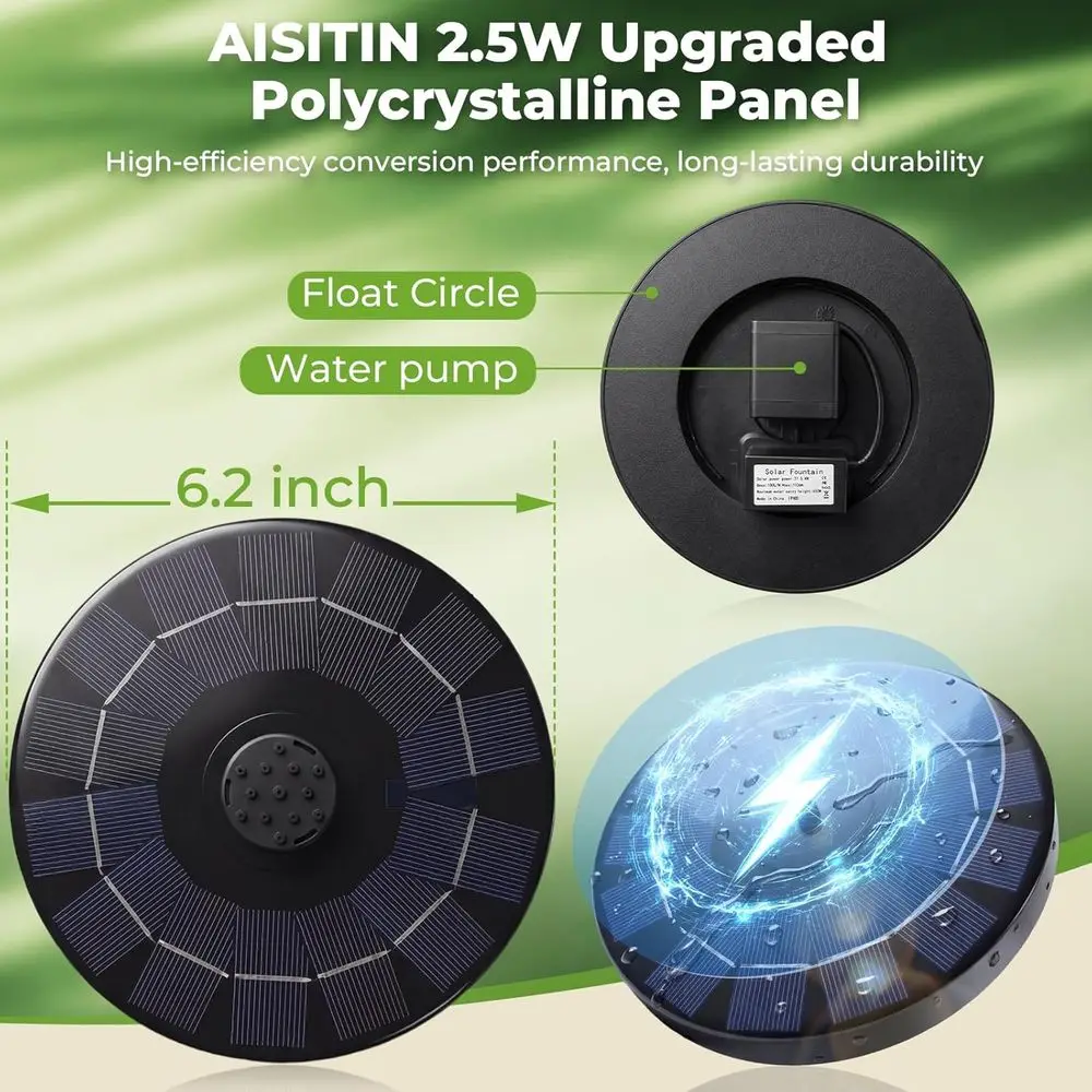 2.5W Bird Bath Fountain Powered Water Fountain with 8 Nozzle & 4 Mixer for Garden, Pond, Pool - view 5