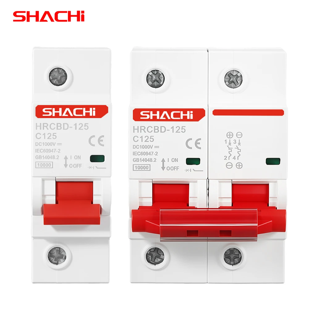 SHACHI HRCBD-125 DC Circuit Breaker 1P 2P 80A 100A 125A MCB Air Switch for Solar PV System Overload And Short Circuit Protection