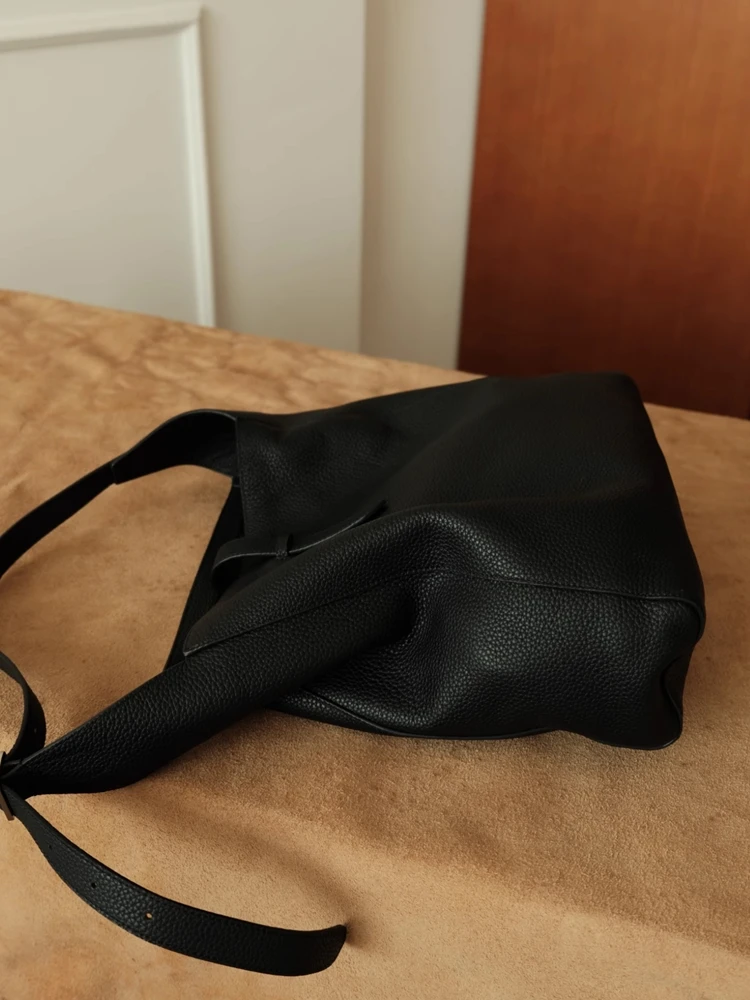 Fashion Simple Underarm Bucket Bag Genuine Leather Women Tote Bag\\Handbag Real Leather Lady Shoulder Bag Big