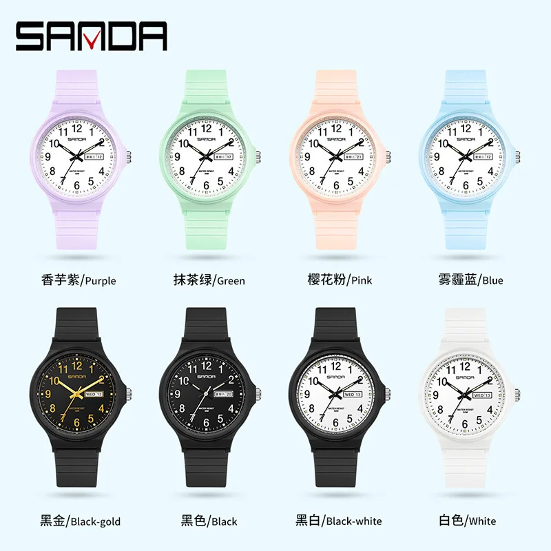 SANDA 6060 Ladies Man Wristwatch Simple Top Brand Calenda Quartz Watch Minimalism Style Black White Waterproof Watch Clock Reloj