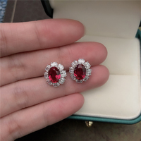 Real Solid 18K White Gold Earrings Stud 1.5CT/Piece Ruby Engagement Earrings Women Love Promise Anniversary Day Jewelry
