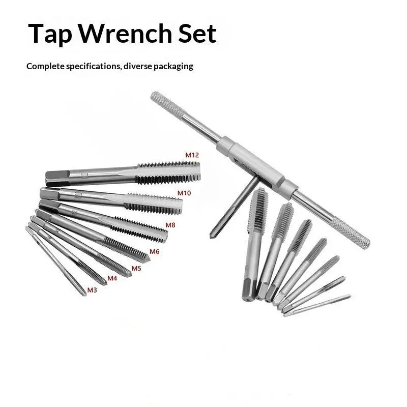7 In 1 Tap M3 M12 Bearing Steel Taper Hand Spiral Point Straight Fluted Metric Screw Thread Hand Tool Metric Plug Taping Drill