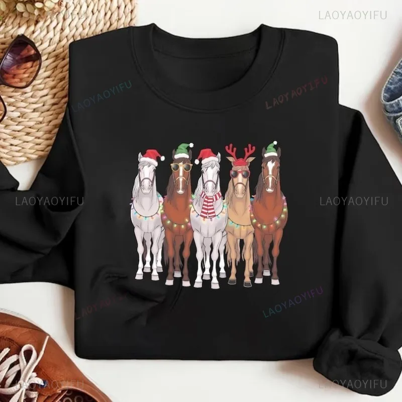 

Horse Christmas Sweatshirt Horse Christmas Shirt Funny Animals Christmas Pullover Neutral Hooded Sweater Comfort Loose Tops