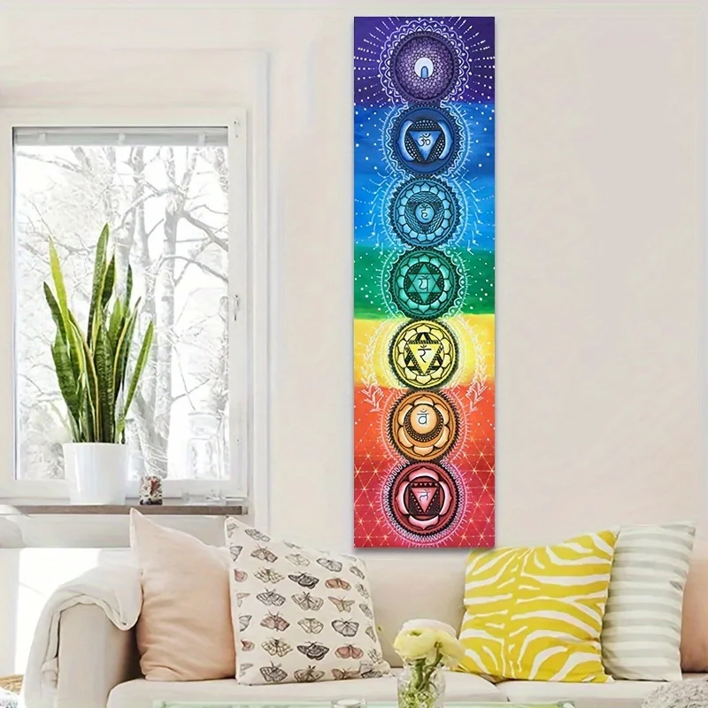 VIKAMA Rainbow Mandala Seven Chakras Tapestry - Bohemian Wall Hanging for Meditation & Healing, Yoga Room Aesthetic Decor