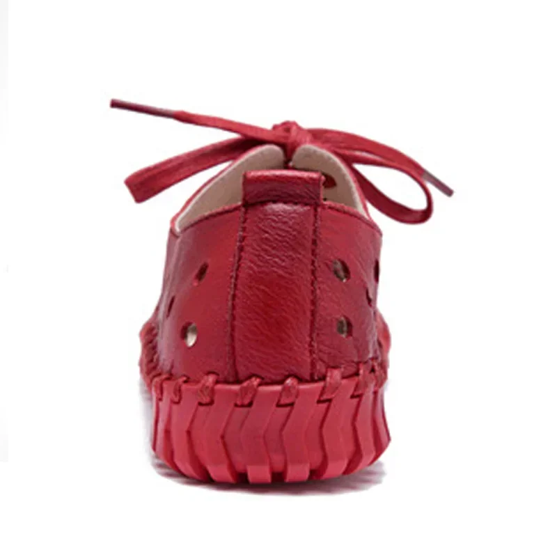 BEYARNE Spring and summer new genuine leather shoes women hollow female Lace genuine leather flats women shoes casual shoes wome