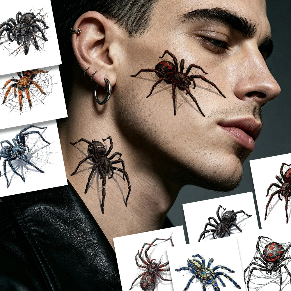 Halloween Realistic 3D Spider Temporary Tattoos-12 Sheets, Halloween Party Favors Decorations, Body Face Masquerade Prank Props