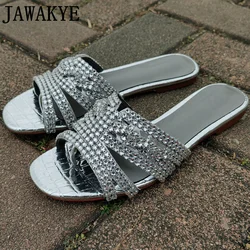 Hot Selling Brand Crystal Slippers Women Open Toe Rhinestone Diamond Slides Summer Beach Slippers Women Flip Flops