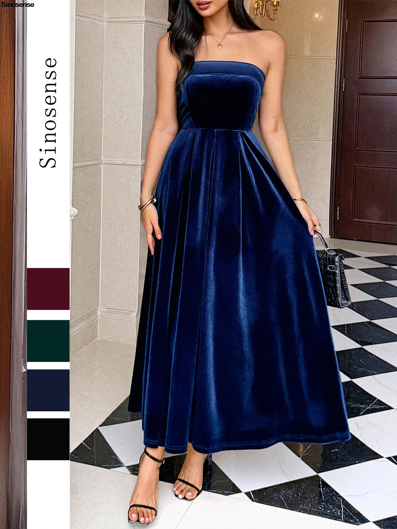 Damska Sukienka Maxi Bez Ramiączek Rozkloszowana Sukienka Tubowa Długa Elegancka Aksamitna Sukienka Wieczorowa Koktajlowa Formalna na Wesele dla Gościa