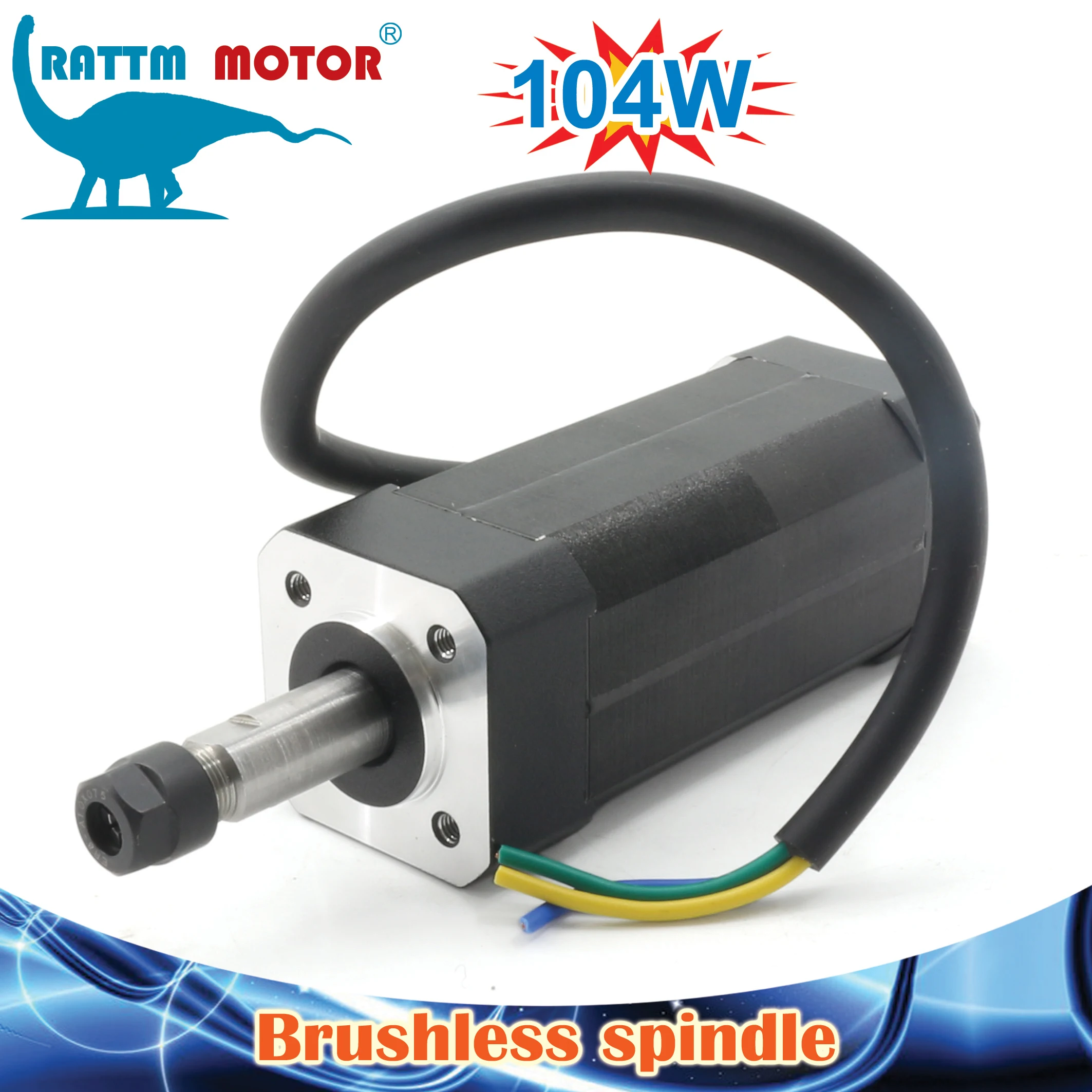 104W 24VDC Motor Air Cooled Brushless Spindle Motor 42MM ER8 + NBD200 Driver Support Analog Variable Speed + Motor Clamp Bracket
