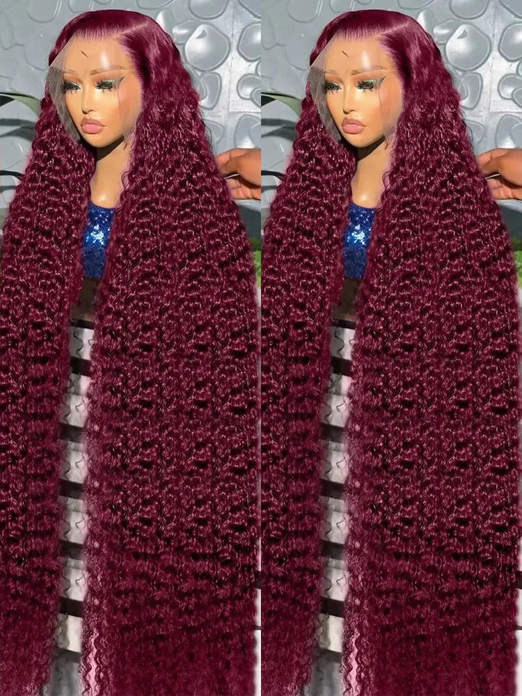 

99j Burgundy Deep Wave Lace Frontal Wig 13x6 Hd Transparent Curly Lace Front Wigs For Women Colored Water Wave Human Hair Wigs